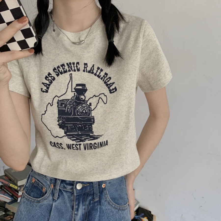 [만원의행복] 웨스트 크롭 반팔 티셔츠