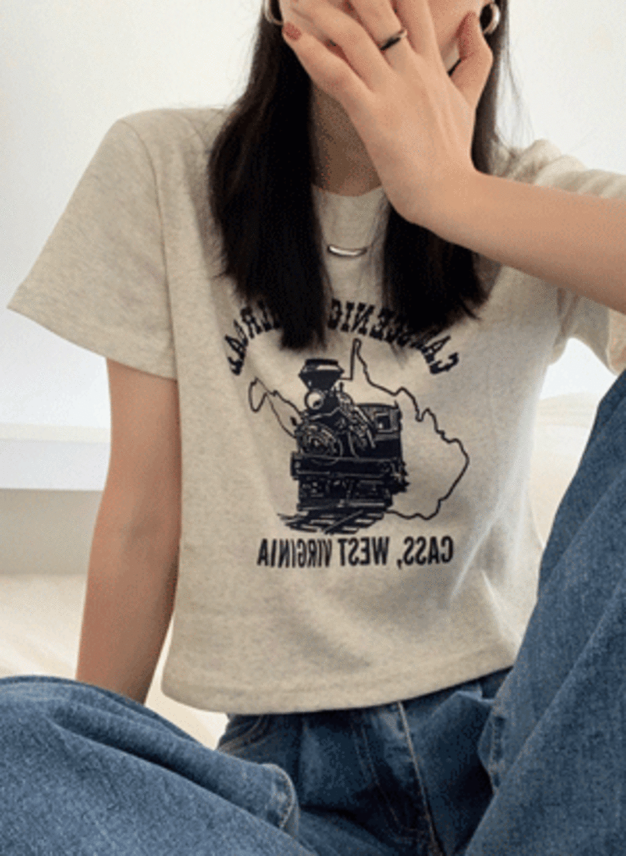 [만원의행복] 웨스트 크롭 반팔 티셔츠