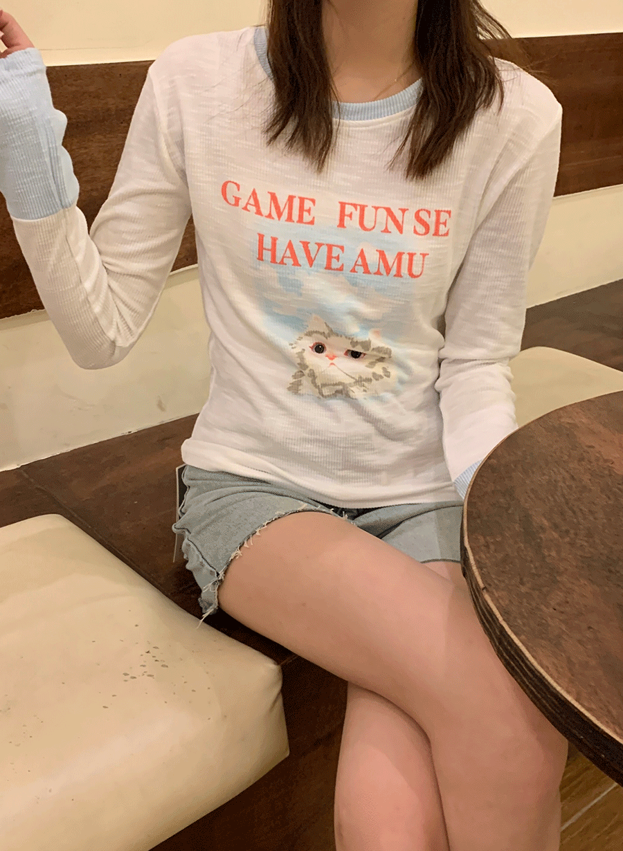 [빈티지/캐주얼] 레조 캣 프린팅 슬림핏 티셔츠